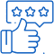 Thumbs up hand with three-star rating badge icon for customer review feedback