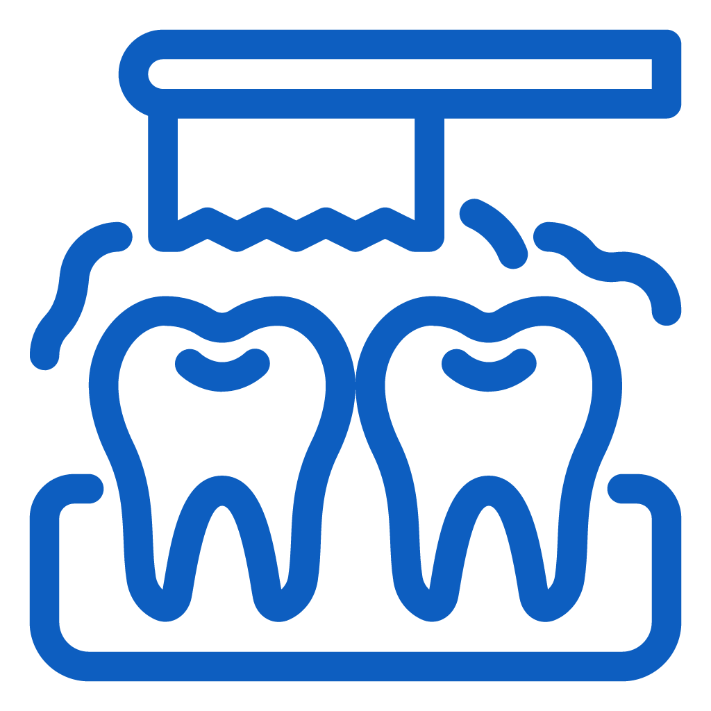 Dental office icon showing two teeth under examination light with mirror tool.